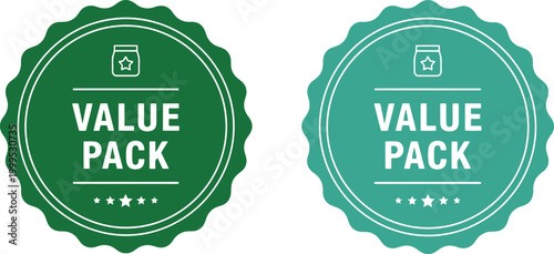 Green Value Pack Badge Labels for Promotions, Discounts, and Special Offers in Vector Format