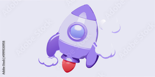 Cute purple rocket ship with exhaust trail digital illustration