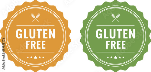 Gluten Free Badge Labels in Orange and Green for Food Packaging and Product Marketing