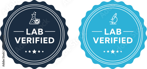 Lab Verified Badge Icons Set – Laboratory Tested Quality Assurance Labels for Certification and Compliance