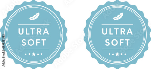 Ultra Soft Badge Labels in Blue for Product Packaging and Branding, Vector Illustration