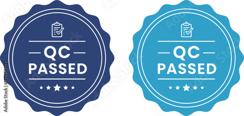 QC Passed Badge Icons Set – Quality Control Approved Seal Labels for Certification and Compliance