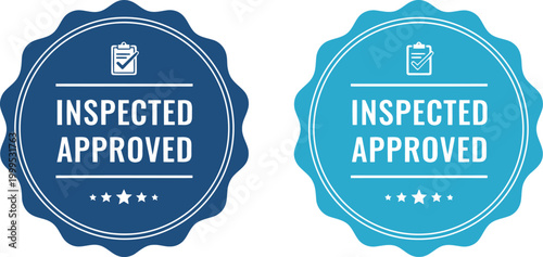 Inspected and Approved Badge Icons in Blue for Quality Assurance and Certification Labels