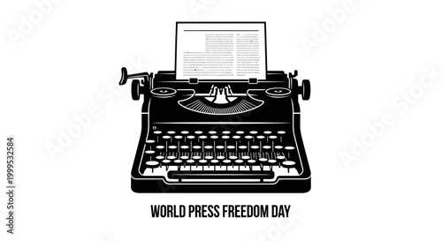 World Press Freedom Day, Typographic Illustration, Vintage Typewriter, Journalism Symbol