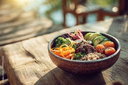Healthy vegan meal with warm daylight