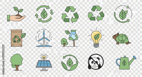 Eco friendly icons, green energy symbols, sustainable living graphics, 20 eco icons set
