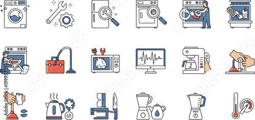 Set of home appliance repair and maintenance icons flat vector collection for household service design