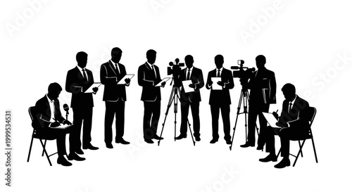 Business team, corporate professionals, silhouette icons, black and white, vector graphics