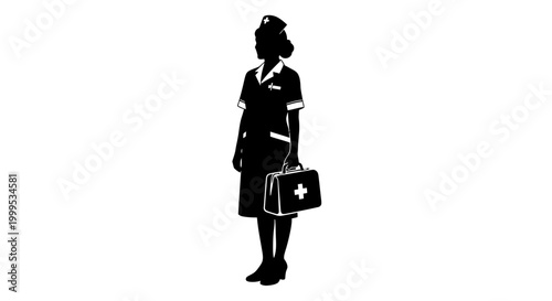 Nurse, medical professional, healthcare worker, black silhouette, icon