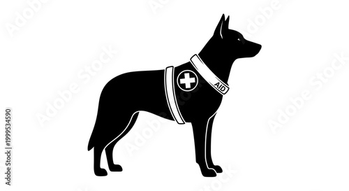 Medical, Service Dog, Black Icon, Vector Illustration, Healthcare Symbol