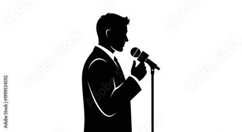 Silhouette singer, microphone icon, music performance, vocalist graphic