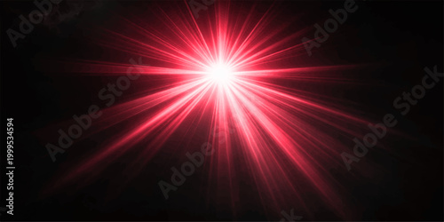 Glowing red abstract background design featuring a bright motion of shining star rays and an explosion of light energy in space with a blue flash texture
