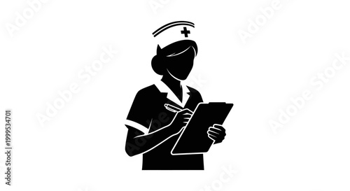 Nurse, healthcare professional, medical icon, black silhouette, white outline