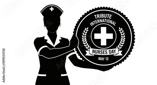 Nurse, International Nurses Day, Tribute, Medical Symbol, Black Silhouette Vector Icon