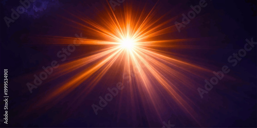 A vibrant orange and yellow abstract background features a bright star burst of light and glowing sun rays that create a motion of energy like a fiery explosion in the night sky wallpaper