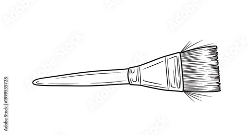 Hand drawn sketch illustration of a single flat tipped brush isolated on transparent background transparent background