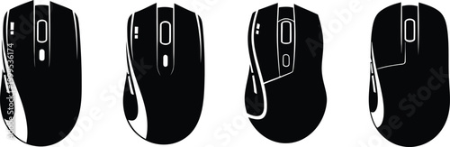 Modern computer mouse set for gaming and office work silhouette collection branding icon, isolated on transparent background