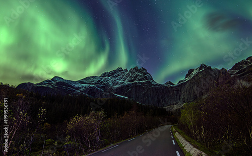 Northern lights on sky at Lofoten islands