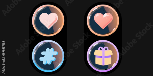 Colorful capsule icons with heart hashtag and gift illustrations