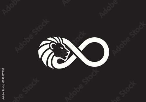 Bild auf Leinwand Minimalist white lion head logo integrated with infinity symbol