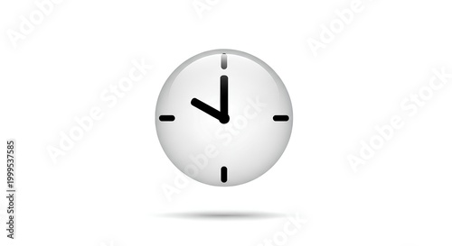 Simple White Clock Face with Black Hands and Markers