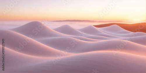 Golden sunset over the rolling sand dunes of the arid Sahara desert landscape in Morocco