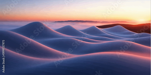 A vibrant orange sunset and golden sunrise glow over the vast Sahara desert landscape where heat waves rise above rolling sand dunes and distant mountains during a hot nature adventure in Morocco