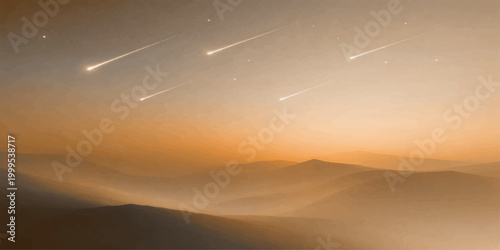 Tableau sur toile A beautiful desert landscape under an orange and red sky where the warm sunlight