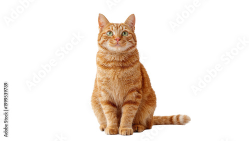 Photos Ginger tabby cat sitting facing forward with green eyes