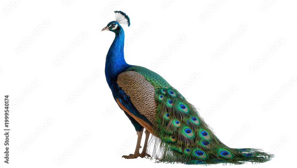 Obraz premium Blue Indian Peacock with Elaborate Tail Feathers Displayed