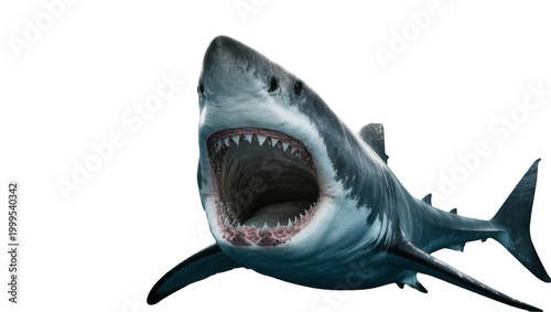 Obraz na plátně Great White Shark Open Mouth Showing Teeth Underwater