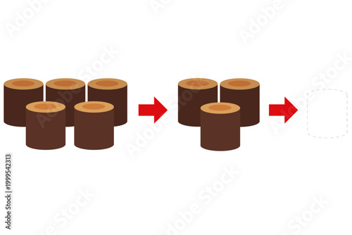 丸太の減少と国際物流リスクで示す木材供給不足のコンセプトイラスト