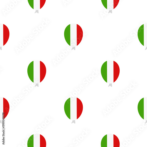 Seamless pattern of Italian flag hot air balloons for Ferragosto celebrations isolated on transparent background