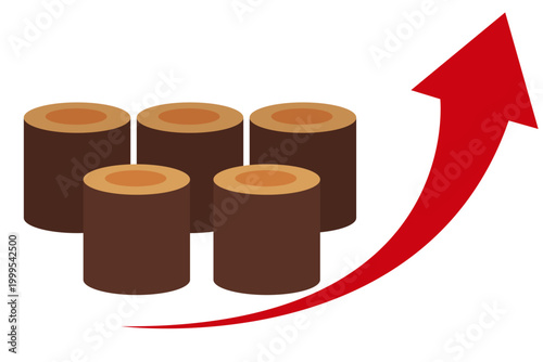 丸太の減少と価格上昇で示す木材不足とコスト増加のコンセプトイラスト