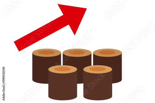 丸太の減少と価格上昇で示す木材不足とコスト増加のコンセプトイラスト