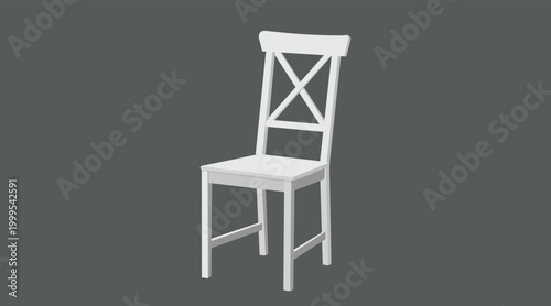 Realistic classic white wooden chair illustration: detailed painted timber furniture, isolated vintage seat vector for weddings and home decor.