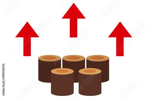 丸太の減少と価格上昇で示す木材不足とコスト増加のコンセプトイラスト