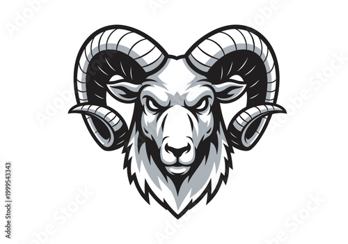 Powerful bighorn sheep ram head mascot logo illustration