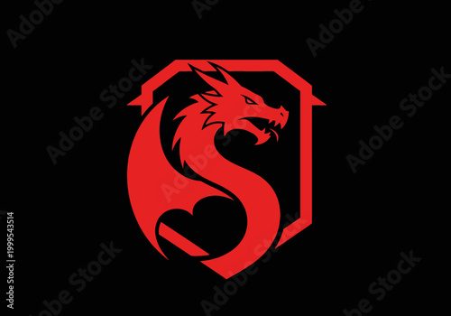 Red dragon mascot logo inside a shield on black background