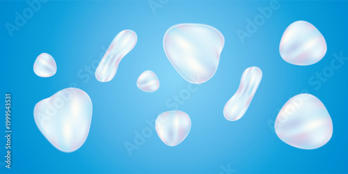 Abstract white liquid shapes on blue background, organic fluid elements, clean fresh design