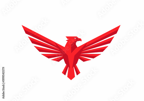 Red geometric phoenix bird logo on white background