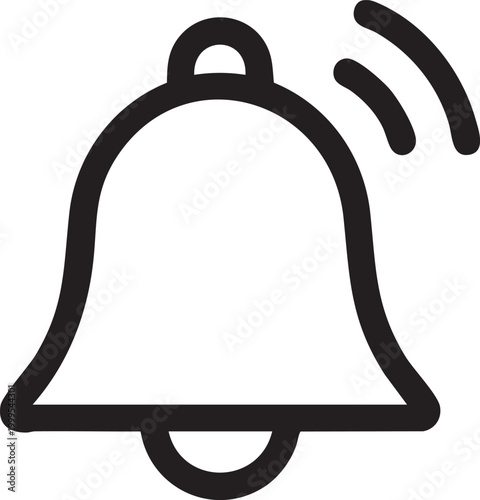Notification bell icon, alert symbol, ringing bell sign, black vector graphic
