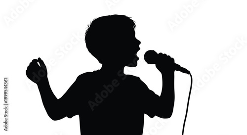Boy singing into microphone side view black silhouette high quality professional