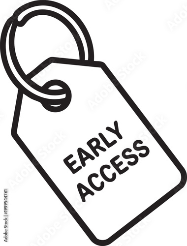 Early access, key tag, label icon, vector graphic, black and white