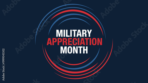 military appreciation month modern circular abstract design with red and blue lines on dark background patriotic banner honoring service
