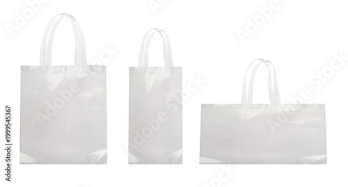 White reusable shopping bag. Set of organic eco grocery bags in various shapes, white package with handles. Vector illustration
