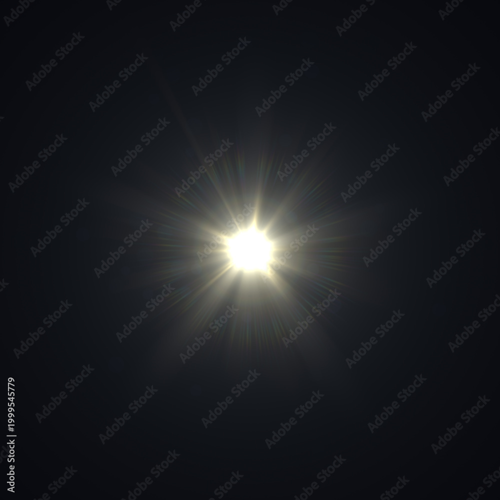 Fototapeta premium Cinematic lens flare light effect with glowing streaks, halos, and bokeh elements for visual effects and digital compositing