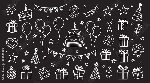 Chalkboard birthday celebration a silhouette of festive party elements