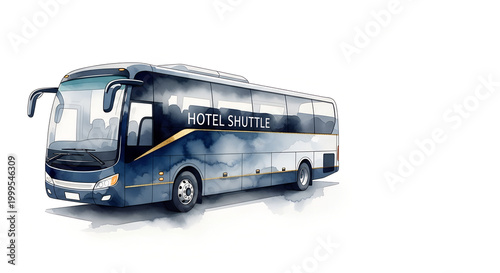 Hotel shuttle bus waiting at an airport terminal for passengers  