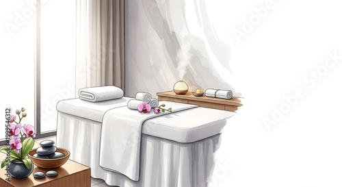 Spa treatment room with massage table and relaxing atmosphere in hotel  